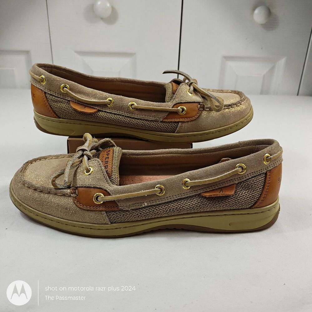 Women's SPERRY Angelfish Cheetah Glittery Gold Slip-On Boat Shoes US Size 10 - Picture 2 of 8